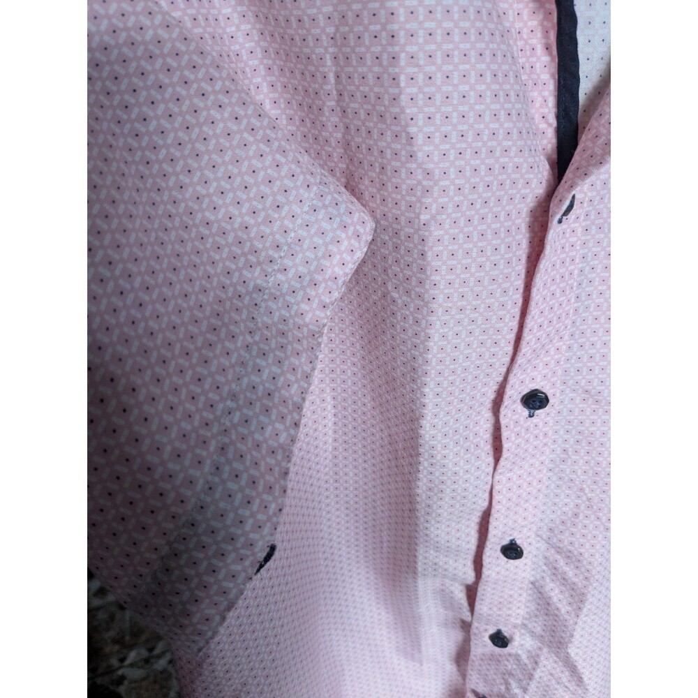 Silver Stone Shirt Mens Button Up Short Sleeve Pink and Navy Blue Size L - Picture 6 of 7